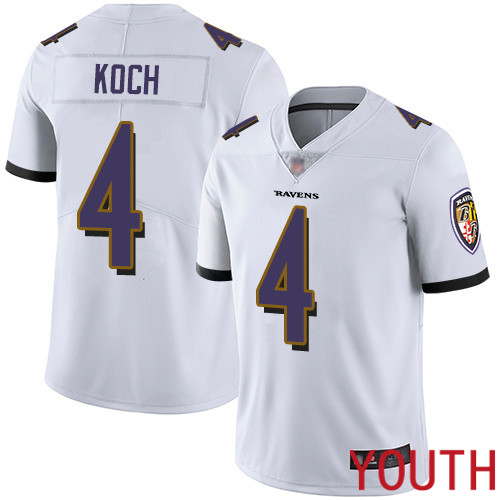 Baltimore Ravens Limited White Youth Sam Koch Road Jersey NFL Football #4 Vapor Untouchable->nfl t-shirts->Sports Accessory